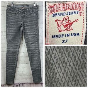 True Religion Halle Mojave Lonestar Skinny Jeans Gray Snakeskin Size 27